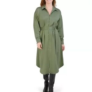 SUN SALE   French Connection Olive Long Sleeve Dress XL